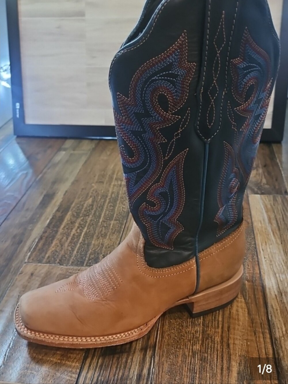 J.B. Dillon Women' Square Toe Tan and Black Leather Western Cowboy Boots Classic
